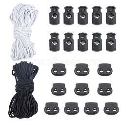 DICOSMETIC 20Pcs Plasti Cord Locks, Double Hole Drawstring Stopper Fastener Buttons, with 2 Bundle Elastic Round Cord, Mixed Color, Lock: 20~28.5x15~23x7~10mm, Hole: 5~7mm, 10pcs/style(FIND-DC0005-83)