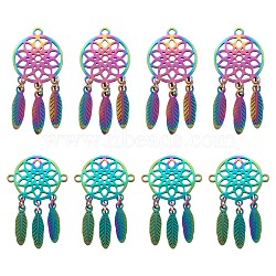 DIY Jewelry Making Kits, Including 10Pcs 2 Style Rainbow Color Ion Plating(IP) 201 Stainless Steel Pendants & Links, Woven Net/Web with Feather, 32x14x1mm, Hole: 1.5mm, 29.5x18x1mm, Hole: 1.4mm, 5pcs/style(STAS-LS0001-73MC)