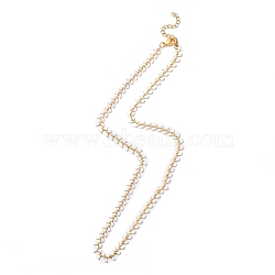 Enamel Ear of Wheat Link Chain Necklace, Vacuum Plating 304 Stainless Steel Jewelry for Women, White, 17-1/2~17-5/8 inch(44.4~44.7cm)(NJEW-P220-02G-05)
