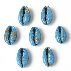 Natural Cowrie Shell Beads, No Hole/Undrilled, Dyed and Drawbench, Deep Sky Blue, 18~22x12~14x7~8mm(X-SSHEL-N0232-08A)