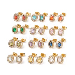 Cubic Zirconia & Rhinestone Oval Stud Earrings, Ion Plating(IP) 304 Stainless Steel Jewelry for Women, Golden, Mixed Color, 10x8mm, Pin: 0.6mm(EJEW-A080-05M-G)