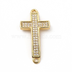 Rack Plating Brass Micro Pave Clear Cubic Zirconia Connector Charms, Cadmium Free & Lead Free, Religion Cross Links, Real 18K Gold Plated, 26x13.5x3mm, Hole: 1.5mm(KK-G458-06G)