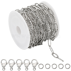 SUNNYCLUE DIY Necklace Barcelet Making Kit, Including 304 Stainless Steel Textured Paperclip Chains & Jump Rings & Lobster Claw Clasps, Stainless Steel Color, Chain: 12x5x1mm, 5m/bag(DIY-SC0022-11)