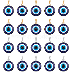 Handmade Evil Eye Lampwork Pendants, with 304 Stainless Steel Serrated Edge Bezel Cups, Half Round, Golden & Stainless Steel Color, 31x26x7mm, Hole: 7x3mm, 2 colors, 10pcs/color, 20pcs/box(STAS-NB0001-42)