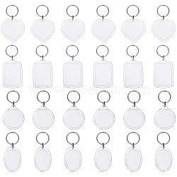 Acrylic Keychain, with Iron Split Key Rings, Flat Round & Heart & Rectangle & Oval, Clear, 77~90mm, 56sets(KEYC-PH0001-22)