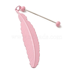 Alloy Feather Pendant Bookmarks, Beadable Bookmarks, Pink, 195mm(AJEW-R101-02A)