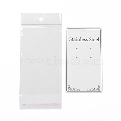 Paper Display Cards, with OPP Cellophane Bags, for Bracelet, Necklace, Earring Storage, Rectangle with Word Stainless Steel Pattern, White, Card: 13x7x0.05cm, Bag: 19x8x0.02mm(OPP-C002-02)