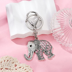 Alloy Rhinestone Keychain, with Alloy Clasps, Antique Silver, Light Rosaline AB, 98mm(KEYC-YW00178-04)