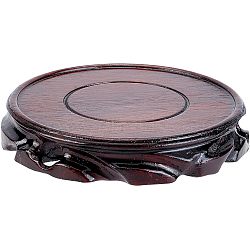 Flat Round Solid Wood Carved Base Stand, for Gemstone, Flowerpot Vase, Fish Tank, Teapot, Buddha Statue Display Holder, Coconut Brown, 13.8x2.3cm(ODIS-WH0020-82)