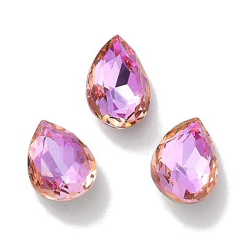 Glass Rhinestone Cabochons, Point Back & Back Plated, Faceted, Teardrop, Fuchsia, 10x7x10mm