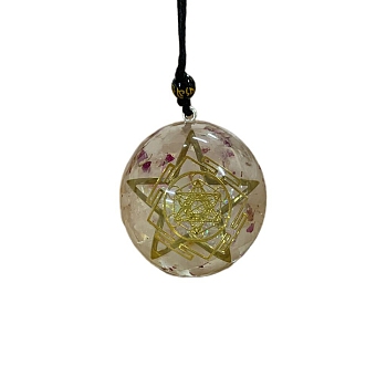 Transparent Resin Pendants, Yoga Theme Half Round Charms with Star, Medium Violet Red, 40mm