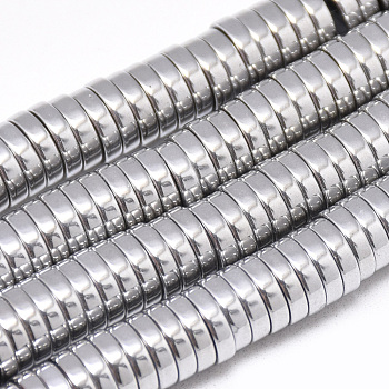Electroplate Non-magnetic Synthetic Hematite Beads Strands, Heishi Beads, Flat Round/Disc, Platinum Plated, 8x2mm, Hole: 1mm, about 192pcs/strand, 16.1 inch