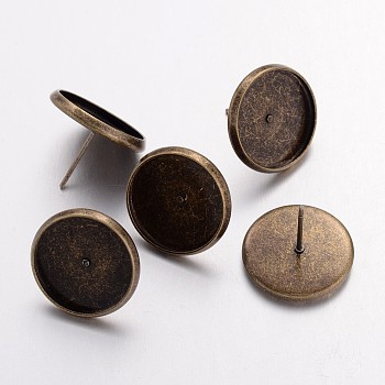 Brass Stud Earring Settings, Antique Bronze, 12x16mm, Tray: 14mm