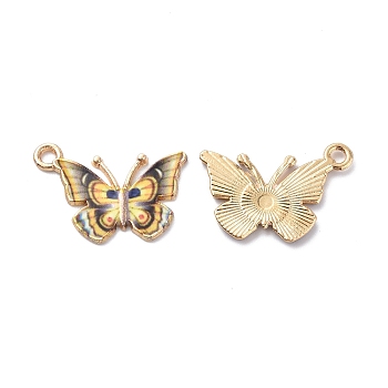 Light Gold Alloy Enamel Pendants, Cadmium Free & Nickel Free & Lead Free, Butterfly Charm, Champagne Yellow, 15.6x21.7x1.6mm, Hole: 2mm