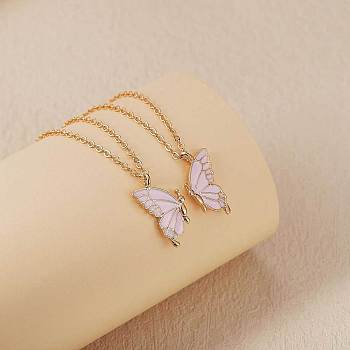 2Pcs Matching Butterfly Necklaces, 316L Surgical Stainless Steel Couple Pendant Necklaces for Mother Daughter Friends, Golden, Pink, 18.11 inch(46cm)