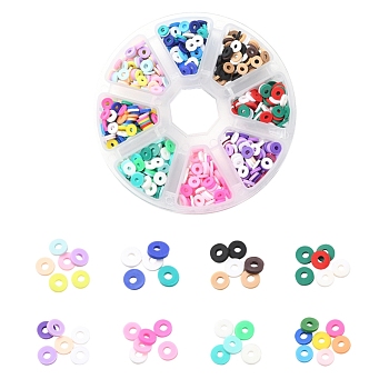 1200Pcs 8 Colors Handmade Polymer Clay Beads, Disc Heishi Beads, Mixed Color, 6x0.5~2mm, Hole: 1.6~1.8mm, 150pcs/color
