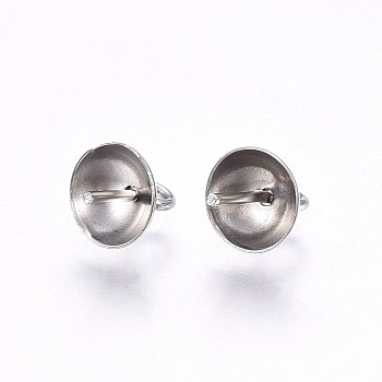 304 Stainless Steel Cup Peg Bails Pendants, for Half-driled Beads, Stainless Steel Color, 8.5x6mm, Hole: 2mm, Pin: 0.7mm