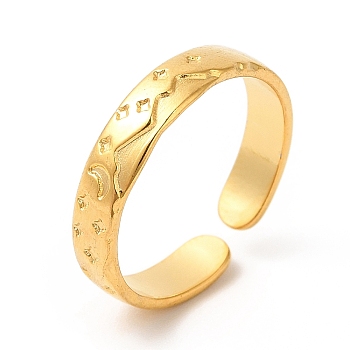 Ion Plating(IP) 304 Stainless Steel Moon & Star Open Cuff Ring for Women, Real 18K Gold Plated, US Size 6 3/4(17.1mm)