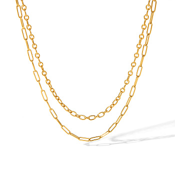 Stainless Steel Double Layer Necklaces for Women, Golden, 15.35 inch(39cm)