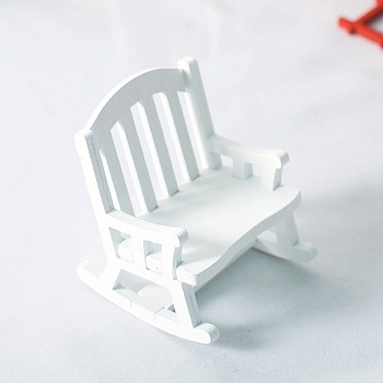 Wooden Rocking Chair Ornaments, Micro Landscape Home Dollhouse Accessories, Pretending Prop Decorations, White, 58x48x65mm