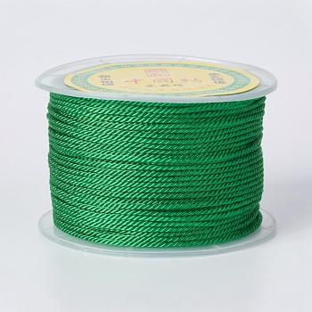 Round Polyester Cords, Milan Cords/Twisted Cords, Green, 1.5~2mm, 50yards/roll(150 feet/roll)
