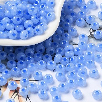Imitation Jade Glass Seed Beads, Luster, Dyed, Round, Dodger Blue, 5.5x3.5mm, Hole: 1.5mm