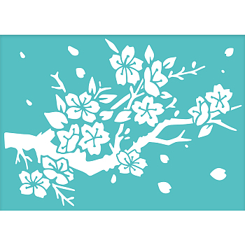 Self-Adhesive Silk Screen Printing Stencil, for Painting on Wood, DIY Decoration T-Shirt Fabric, Turquoise, Flower Pattern, 140x195mm