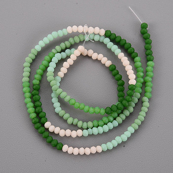 Opaque 7 Colors Frosted Glass Beads Strands, Segmented Multi-color Beads, Faceted Rondelle, Mixed Color, 3x2.5mm, Hole: 0.6mm, about 196~210pcs/strand, 17.32 inch~19.02 inch(44cm~48.3cm)