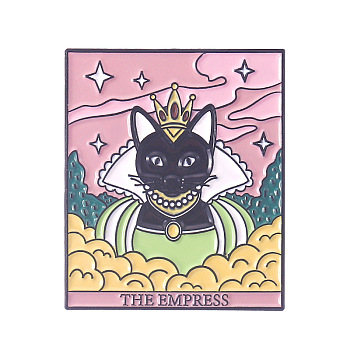 Cat Tarot Rectangle Card Enamel Pin, Electrophoresis Black Alloy Badge for Backpack Clothes, The Empress III, 30x25mm