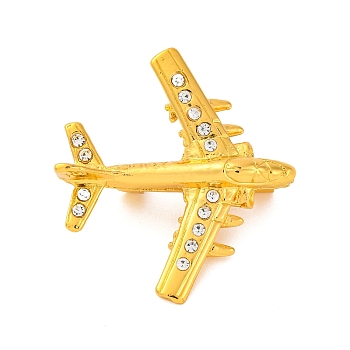 Zinc Alloy Crystal Rhinestone Brooch, Airplane, Golden, 38.5x36mm