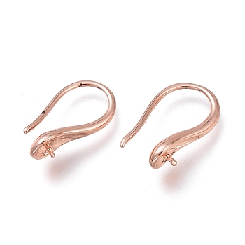 Brass Earring Hooks, Long-Lasting Plated, Ear Wire, for Half Drilled Beads, Rose Gold, 14.7mm, 21 Gauge, Pin: 0.7mm