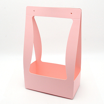 Foldable Inspissate Paper Box, Portable Gift Packing Box, Bakery Cake Cupcake Box Container, Rectangle, Pink, 22.2x11.9x35.4cm