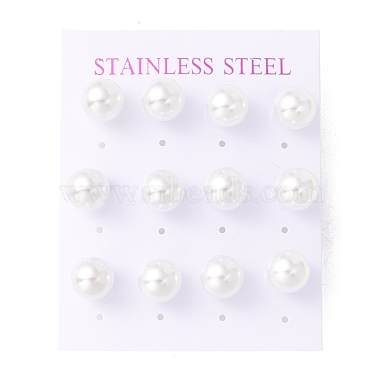 6 Pair Shell Pearl Round Ball Stud Earrings(EJEW-A067-18A-P)-2