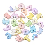 Plating Opaque Acrylic European Beads, Large Hole Beads, Letter, Two Tone, Mixed Color, 21~27x16.5~24.5x9~9.5mm, Hole: 6mm(AC-CBAE09B-03)