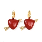 Brass Fold Over Clasps, with Enamel, Heart, Real 18K Gold Plated, 23x22x8mm, Hole: 5.5x5mm(KK-H078-24G)