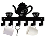 Iron Wall Mounted Hook Hangers, Decorative Organizer Rack with 6 Hooks, for Bag Clothes Key Scarf Hanging Holder, Tea Set, Gunmetal, 15x27cm(AJEW-WH0156-082)