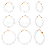 6 Pairs 3 Styles Plastic Imitation Pearl Beaded Hoop Earrings, with Iron Pins, Golden, 35.5~56x34~54x6mm, 2 pairs/style(EJEW-SP0001-20G)