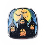 Halloween Theme Opaque Printed Acrylic Pendants, Trapezoid Charms, House, 42x36x2mm, Hole: 2mm(OACR-G013-03F)