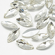 Pointed Back Glass Rhinestone Cabochons, Back Plated, Faceted, Horse Eye, Crystal, 12x6x3.5mm(RGLA-T083-6x12mm-01)