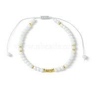 Adjustable Nylon Thread Braided Bead Bracelets, with Faceted Glass Beads and Real 18K Gold Plated Brass Beads, Rondelle, WhiteSmoke, Inner Diameter: 1-3/4~3-5/8 inch(4.6~9.3cm)(BJEW-JB05528-02)