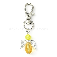 Angel Glass Pendant Decoration, with Alloy Swivel Lobster Claw Clasps, Gold, 58mm(HJEW-JM01557-01)