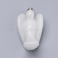 Angel Natural White Jade Pendants with Brass Clasps, Platinum, 40x22x15mm, Hole: 10x4mm(G-R220-13M)