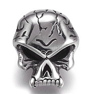304 Stainless Steel Beads, Large Hole Beads, Skull, Antique Silver, 19x15.5x11.5mm, Hole: 6mm(STAS-O101-05AS)