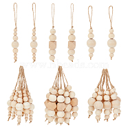 30Pcs 3 Style Christmas Round Wooden Beaded Pendant Decorations, Jute Cord Hanging Ornament, Moccasin, 130~185mm, 10pcs/style(HJEW-GA0001-47)