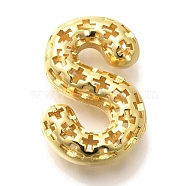 Brass Pendants, Hollow Letter Charms, Rack Plating, Long-Lasting Plated, Cadmium Free & Lead Free, Letter S, 23.5x16x7.5mm, Hole: 5x2.7mm(KK-F884-G02-S)