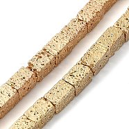 Electroplated Natural Lava Rock Beads Strands, Cuboid, Light Gold Plated, 6~6.5x4x4mm, Hole: 1.4mm, about 63pcs/strand, 16.06''(40.8cm)(G-I360-K01-02)