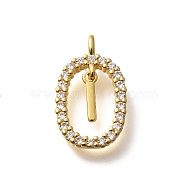 Brass Micro Pave Cubic Zirconia Pendants, Real 18K Gold Plated, Oval with Letter Charms, Letter I, 18.5x11x3.5mm, Hole: 2x1.5mm(ZIRC-P123-01G-I01)