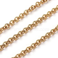 Vacuum Plating 304 Stainless Steel Rolo Chains, Belcher Chain, with Spool, Unwelded, Golden, 4x4x1mm, about 32.8 Feet(10m)/roll(CHS-I001-08)