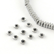 Square Electroplated Non-magnetic Synthetic Hematite Bead Spacers, Platinum Plated, 6x6x3mm, Hole: 1mm, about 129pcs/strand, 15.7 inch(G-R259-75G)