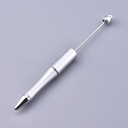 Plastic Beadable Pens, Shaft Black Ink Ballpoint Pen, for DIY Pen Decoration, Silver, 144x12mm, The Middle Pole: 2mm(AJEW-L082-A05)